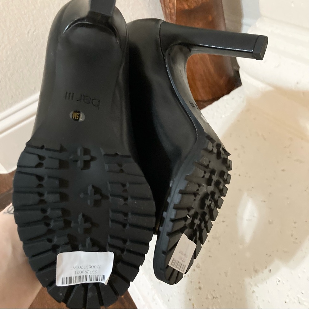 NEW Black Booties Peep Open Toe Bar III Ankle Boots Zip Size 7.5- 8 - Picture 4 of 11